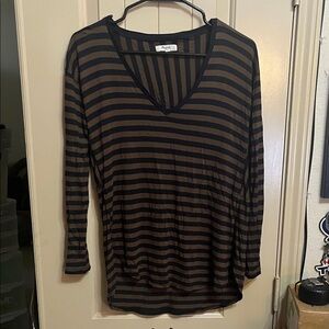 Free People Black and Brown Striped Long Sleeve Top